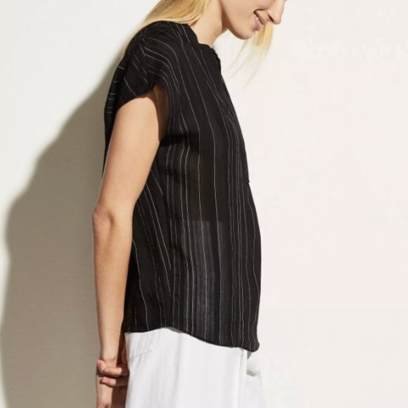 NWT Vince Women's Drapey Stripe Sleeveless Collar Popover XS Black - Picture 4 of 4
